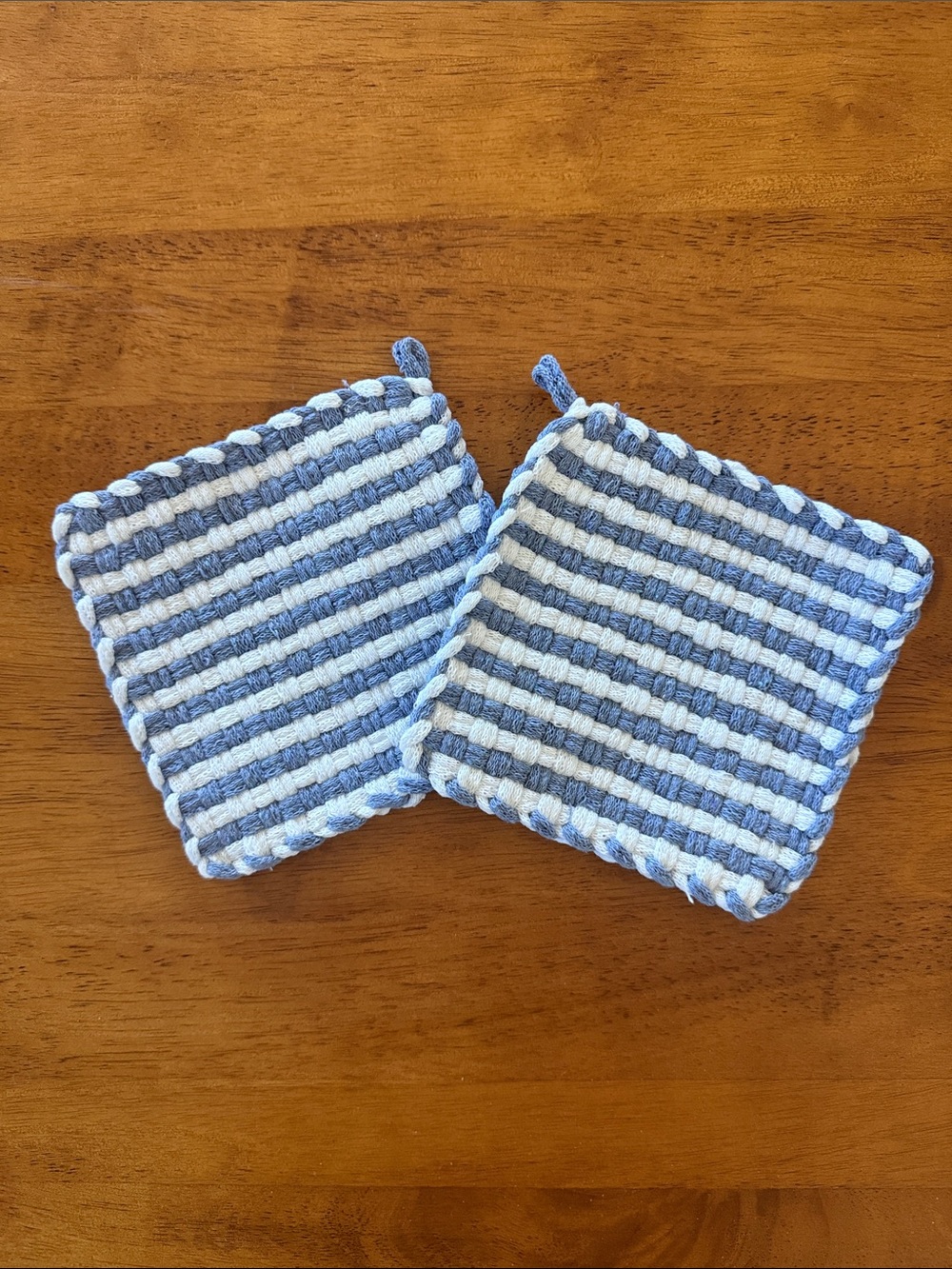 Handmade Blue and White Striped Cotton Pot Holders